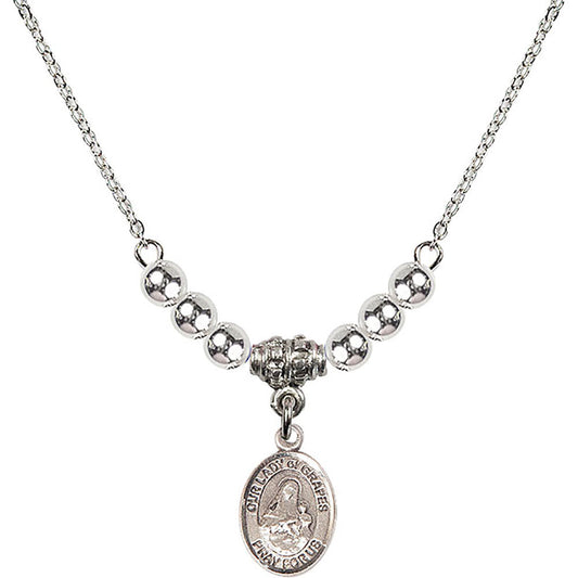 Sterling Silver Our Lady of Grapes Birthstone Necklace with Sterling Silver Beads - 9347
