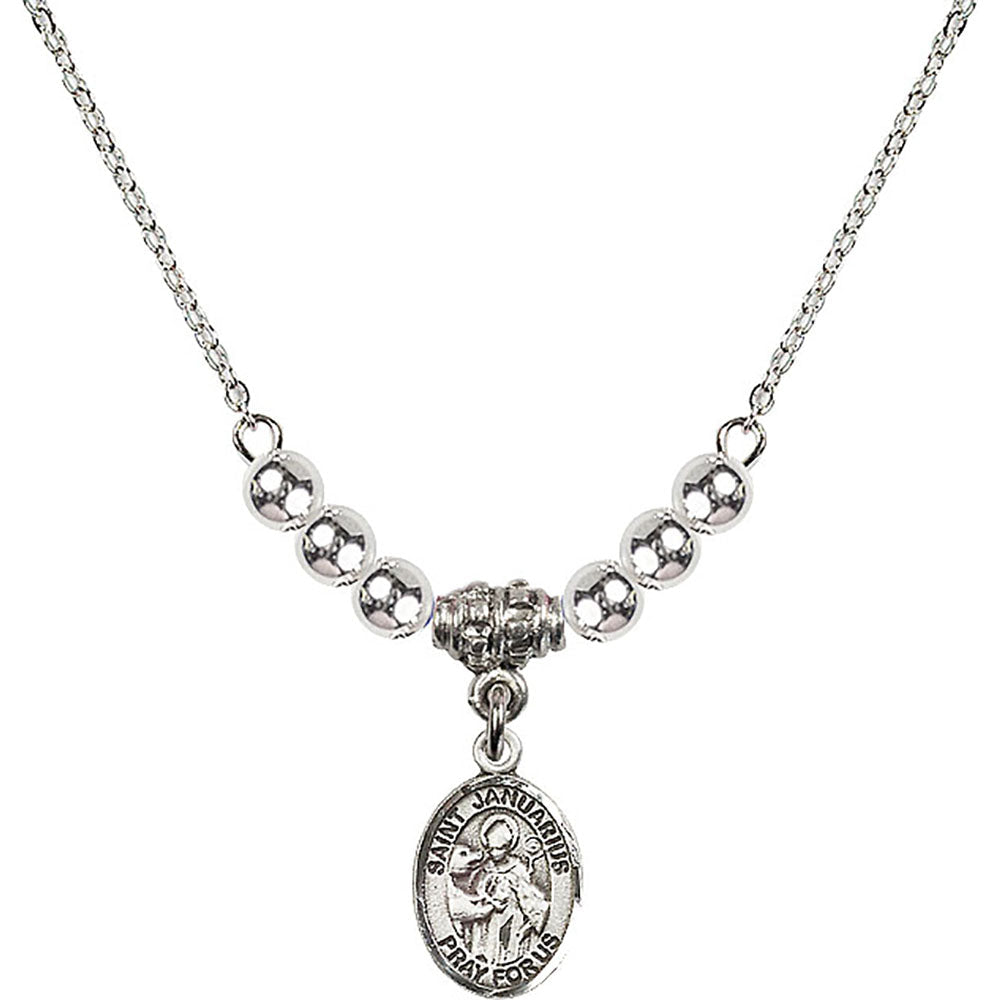 Sterling Silver Saint Januarius Birthstone Necklace with Sterling Silver Beads - 9351