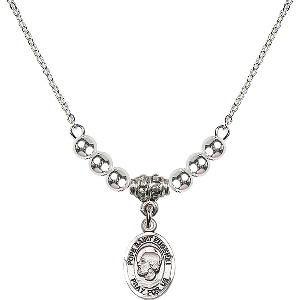 Sterling Silver Pope Saint Eugene I Birthstone Necklace with Sterling Silver Beads - 9352