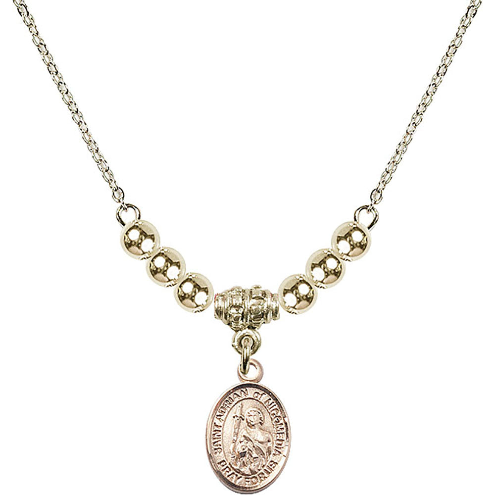 14kt Gold Filled Saint Adrian of Nicomedia Birthstone Necklace with Gold Filled Beads - 9353