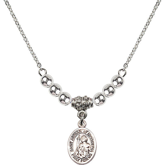 Sterling Silver Saint Adrian of Nicomedia Birthstone Necklace with Sterling Silver Beads - 9353