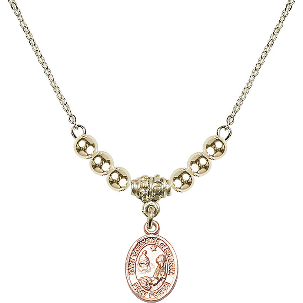 14kt Gold Filled Saint Catherine of Bologna Birthstone Necklace with Gold Filled Beads - 9354