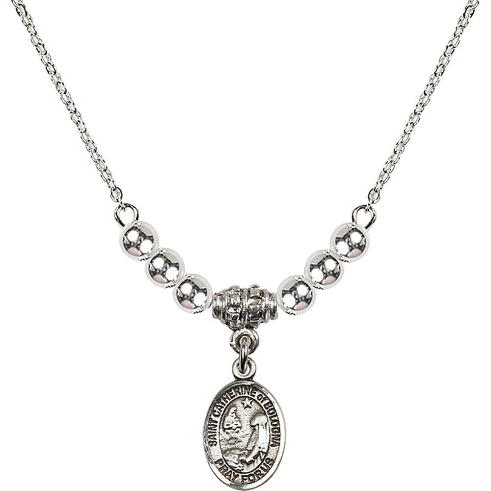 Sterling Silver Saint Catherine of Bologna Birthstone Necklace with Sterling Silver Beads - 9354
