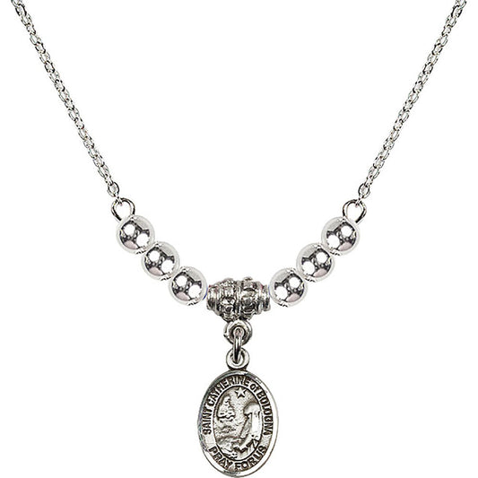 Sterling Silver Saint Catherine of Bologna Birthstone Necklace with Sterling Silver Beads - 9354