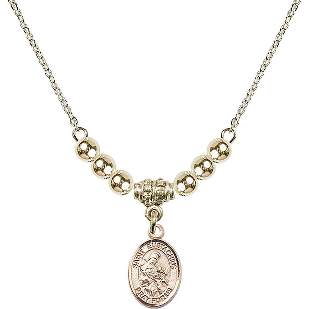 14kt Gold Filled Saint Eustachius Birthstone Necklace with Gold Filled Beads - 9356