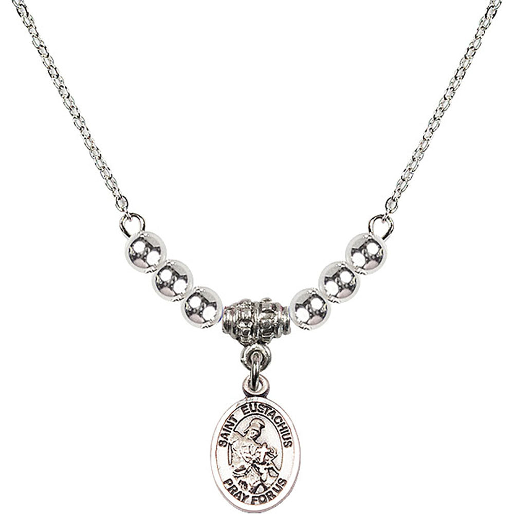 Sterling Silver Saint Eustachius Birthstone Necklace with Sterling Silver Beads - 9356