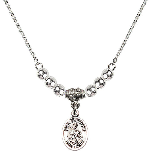 Sterling Silver Saint Eustachius Birthstone Necklace with Sterling Silver Beads - 9356