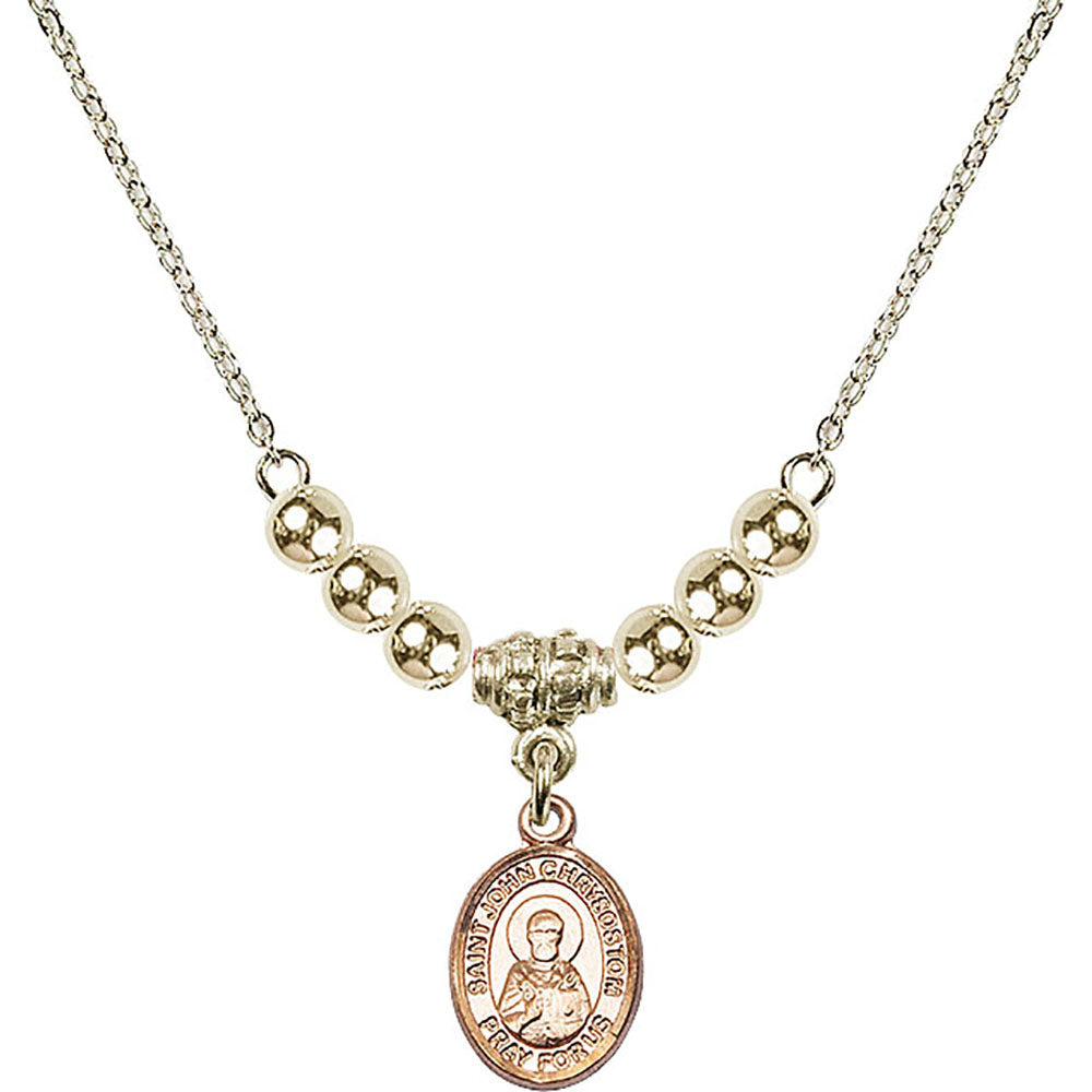 14kt Gold Filled Saint John Chrysostom Birthstone Necklace with Gold Filled Beads - 9357