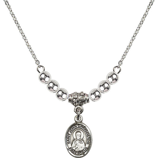 Sterling Silver Saint John Chrysostom Birthstone Necklace with Sterling Silver Beads - 9357