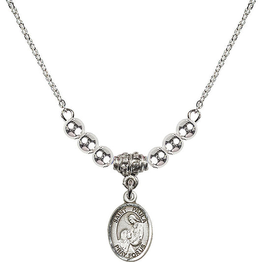 Sterling Silver Saint Paula Birthstone Necklace with Sterling Silver Beads - 9359