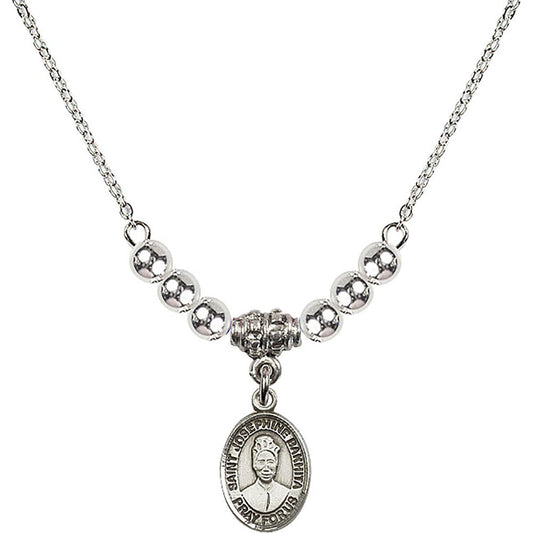 Sterling Silver Saint Josephine Bakhita Birthstone Necklace with Sterling Silver Beads - 9360
