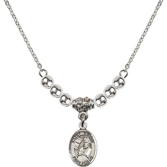 Sterling Silver Saint Edwin Birthstone Necklace with Sterling Silver Beads - 9361