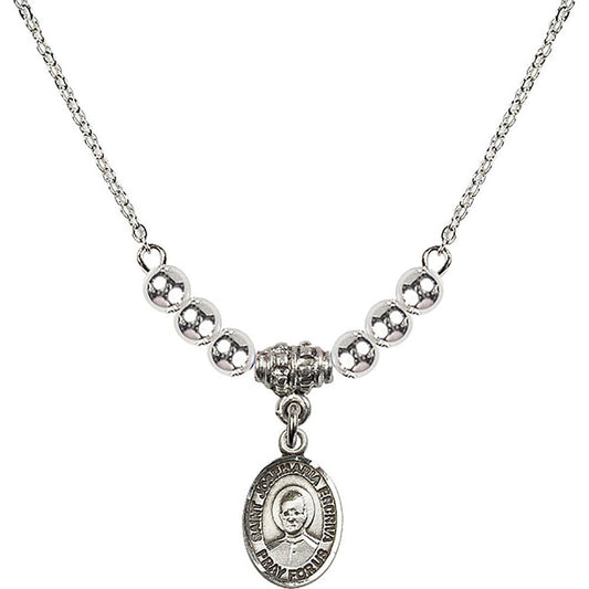 Sterling Silver Saint Josemaria Escriva Birthstone Necklace with Sterling Silver Beads - 9362