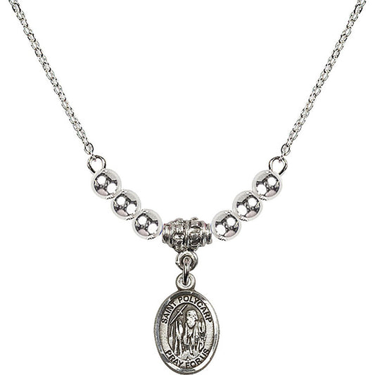 Sterling Silver Saint Polycarp of Smyrna Birthstone Necklace with Sterling Silver Beads - 9363