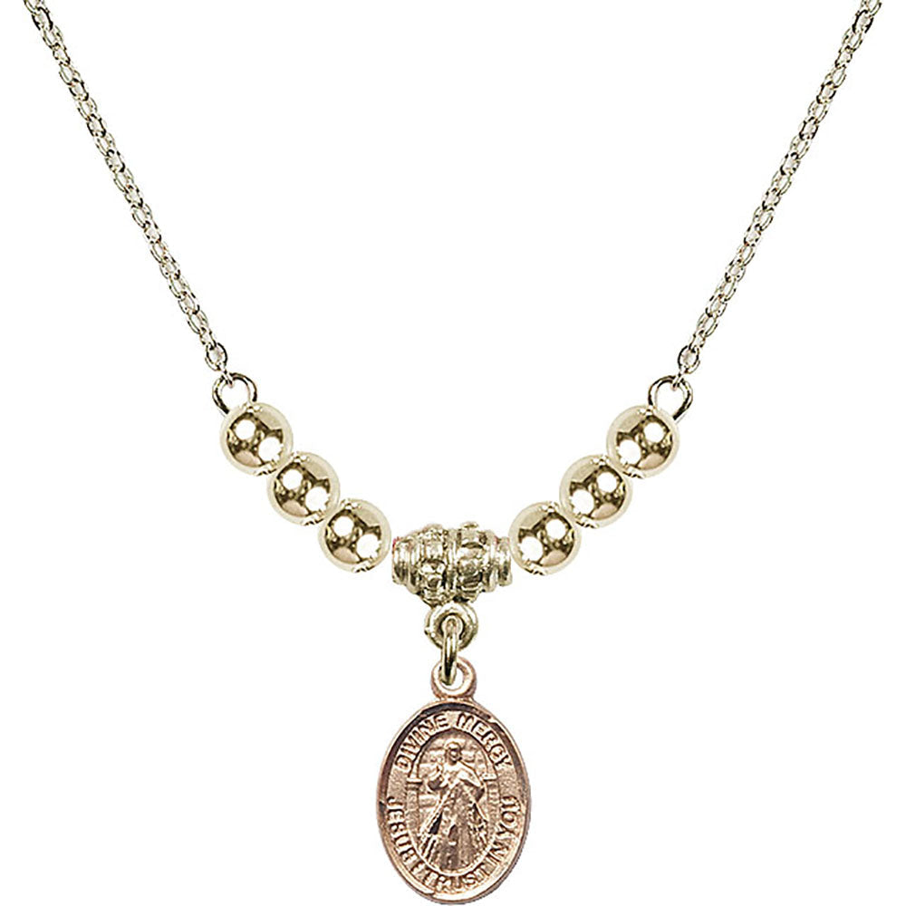 14kt Gold Filled Divine Mercy Birthstone Necklace with Gold Filled Beads - 9366
