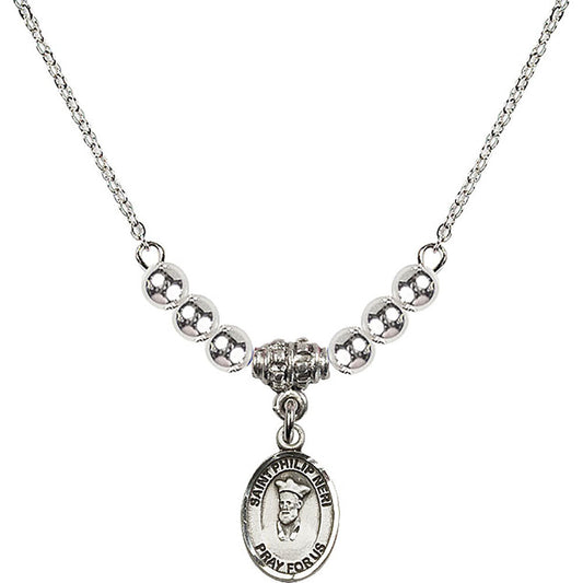 Sterling Silver Saint Philip Neri Birthstone Necklace with Sterling Silver Beads - 9369