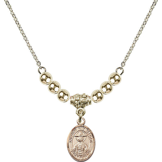 14kt Gold Filled Saint Andrew Kim Taegon Birthstone Necklace with Gold Filled Beads - 9373