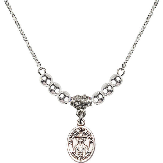 Sterling Silver Saint Andrew Kim Taegon Birthstone Necklace with Sterling Silver Beads - 9373