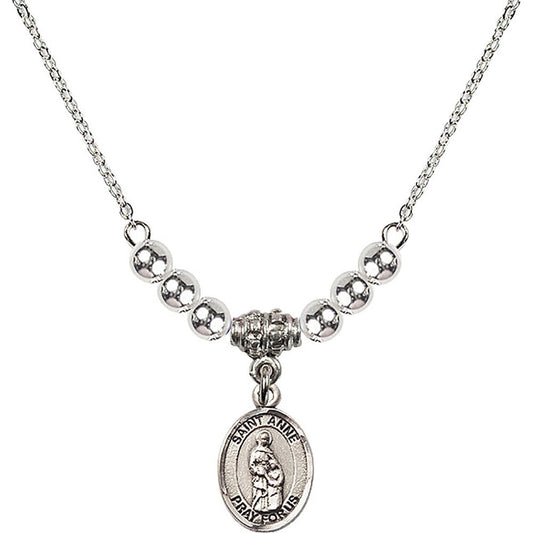 Sterling Silver Saint Anne Birthstone Necklace with Sterling Silver Beads - 9374