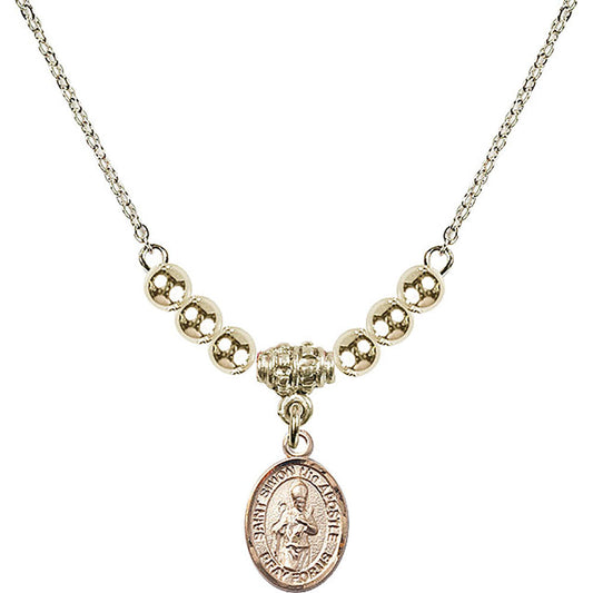 14kt Gold Filled Saint Simon the Apostle Birthstone Necklace with Gold Filled Beads - 9375