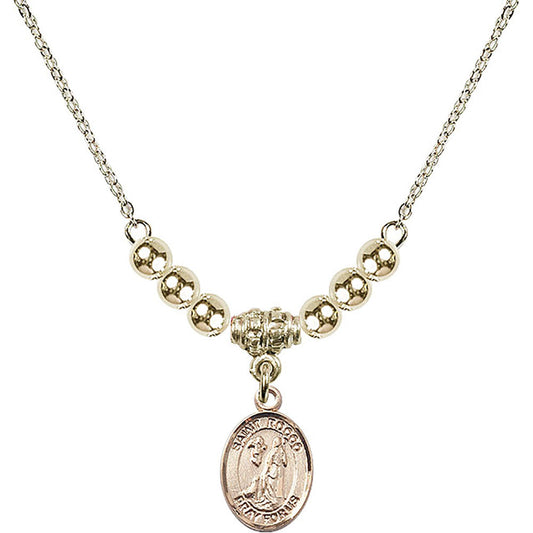 14kt Gold Filled Saint Rocco Birthstone Necklace with Gold Filled Beads - 9377