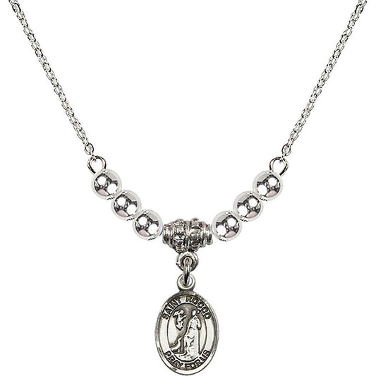 Sterling Silver Saint Rocco Birthstone Necklace with Sterling Silver Beads - 9377