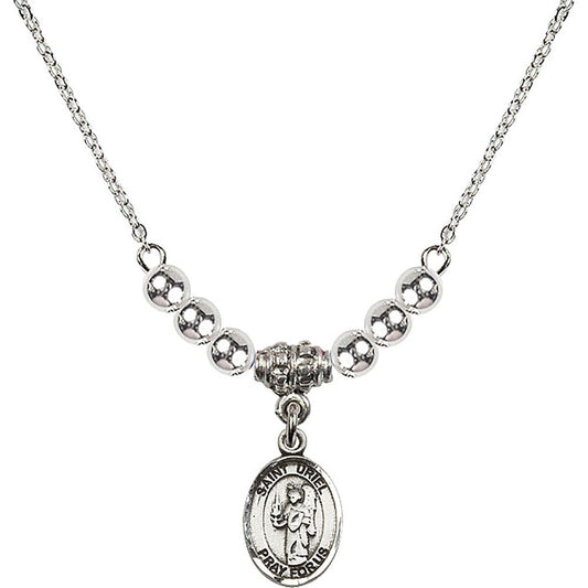 Sterling Silver Saint Uriel the Archangel Birthstone Necklace with Sterling Silver Beads - 9378