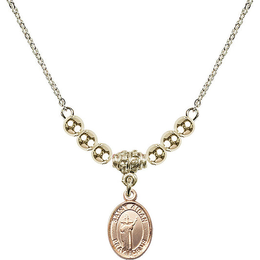 14kt Gold Filled Saint Aidan of Lindesfarne Birthstone Necklace with Gold Filled Beads - 9381
