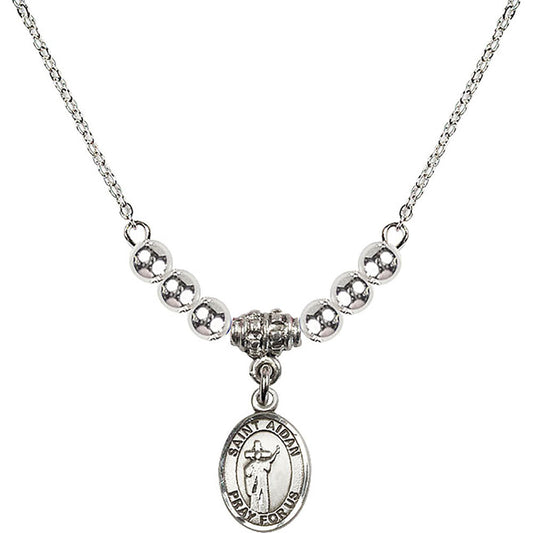 Sterling Silver Saint Aidan of Lindesfarne Birthstone Necklace with Sterling Silver Beads - 9381