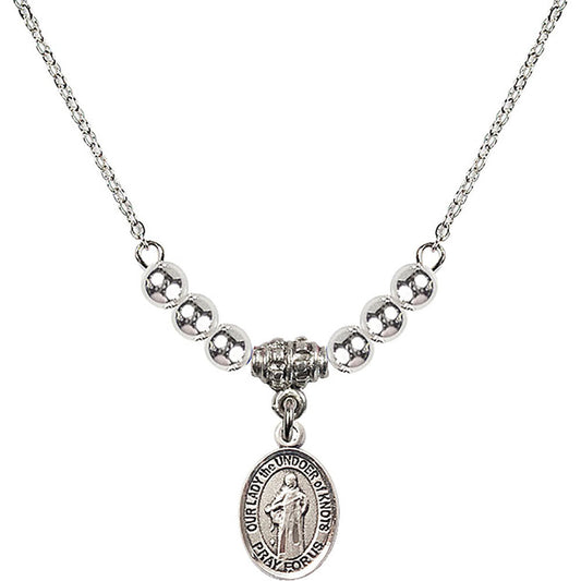Sterling Silver Our Lady the Undoer of Knots Birthstone Necklace with Sterling Silver Beads - 9383