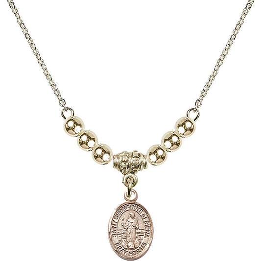 14kt Gold Filled Saint Bernadine of Sienna Birthstone Necklace with Gold Filled Beads - 9387