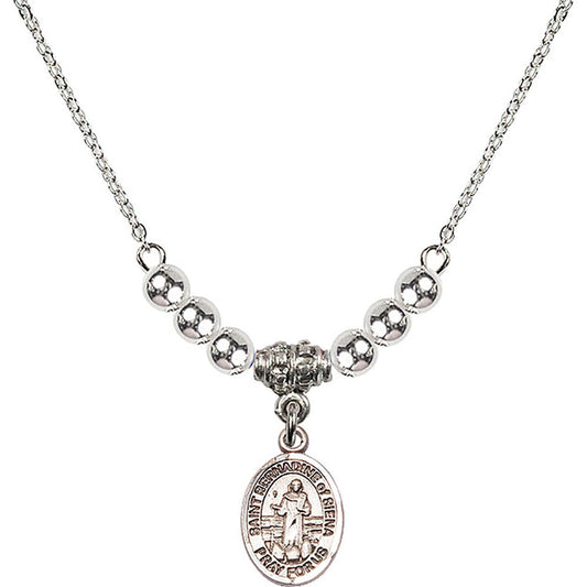 Sterling Silver Saint Bernadine of Sienna Birthstone Necklace with Sterling Silver Beads - 9387