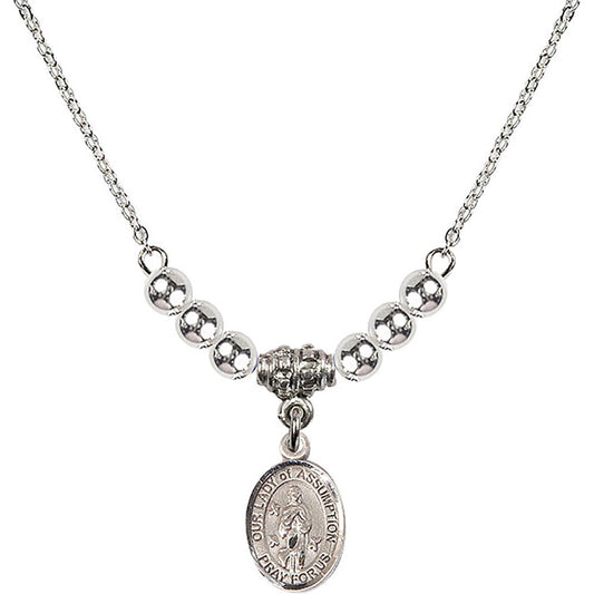 Sterling Silver Our Lady of Assumption Birthstone Necklace with Sterling Silver Beads - 9388