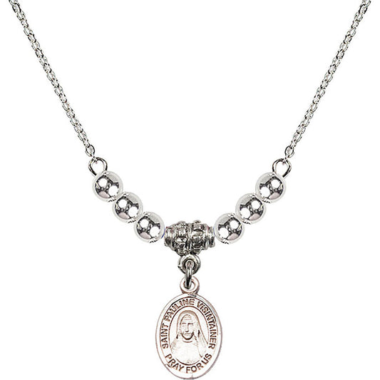 Sterling Silver Saint Pauline Visintainer Birthstone Necklace with Sterling Silver Beads - 9391