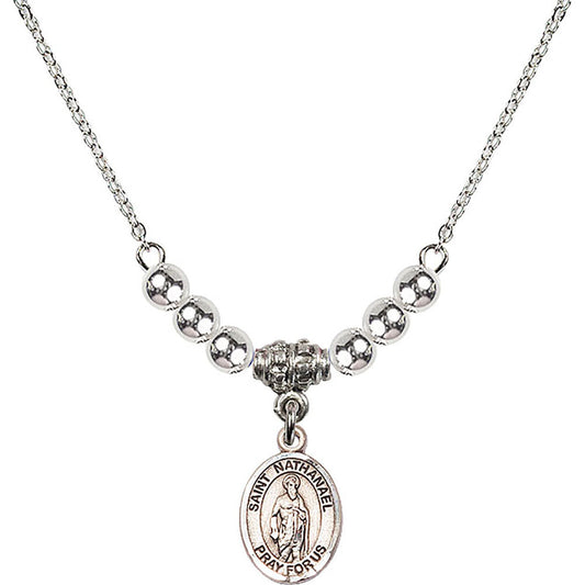 Sterling Silver Saint Nathanael Birthstone Necklace with Sterling Silver Beads - 9398