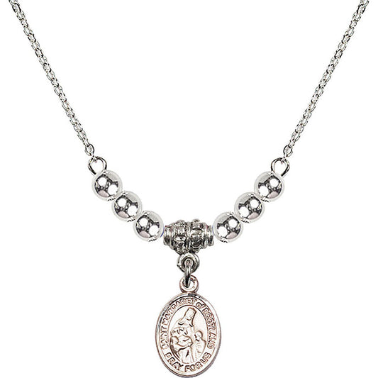 Sterling Silver Saint Margaret of Scotland Birthstone Necklace with Sterling Silver Beads - 9407