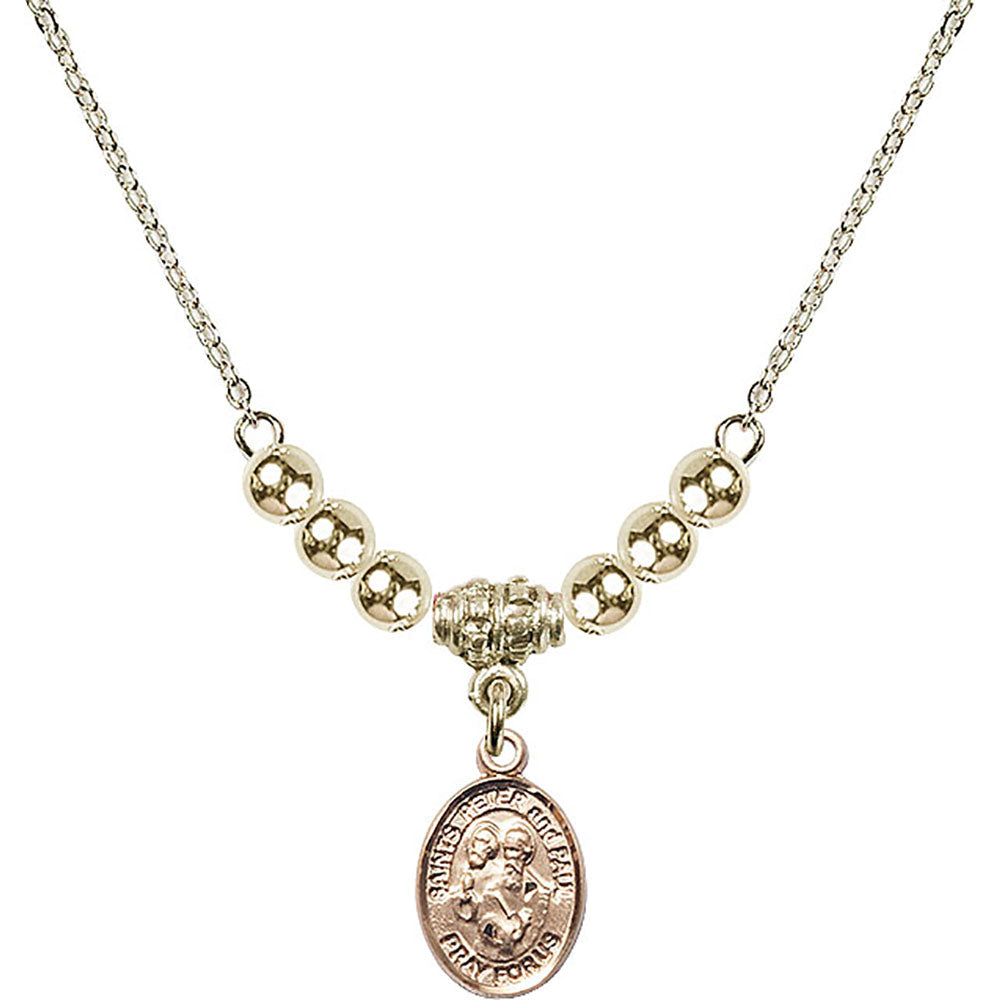14kt Gold Filled Saints Peter & Paul Birthstone Necklace with Gold Filled Beads - 9410