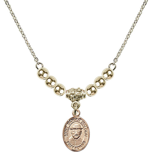 14kt Gold Filled Saint Damien of Molokai Birthstone Necklace with Gold Filled Beads - 9412