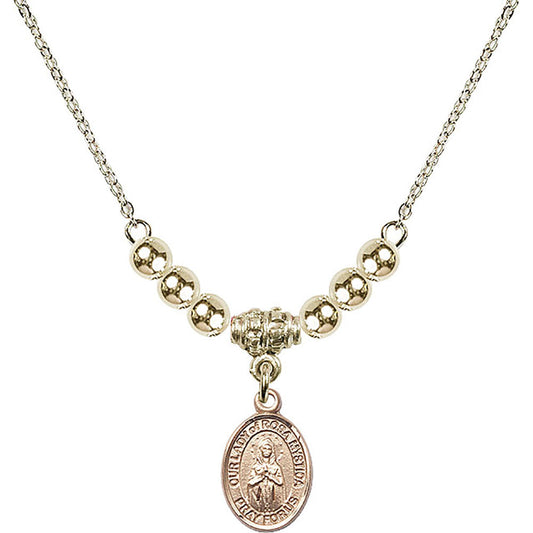 14kt Gold Filled Our Lady of Rosa Mystica Birthstone Necklace with Gold Filled Beads - 9413