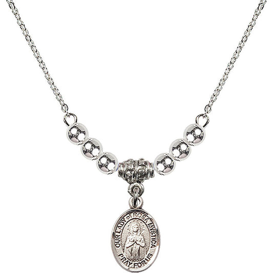 Sterling Silver Our Lady of Rosa Mystica Birthstone Necklace with Sterling Silver Beads - 9413