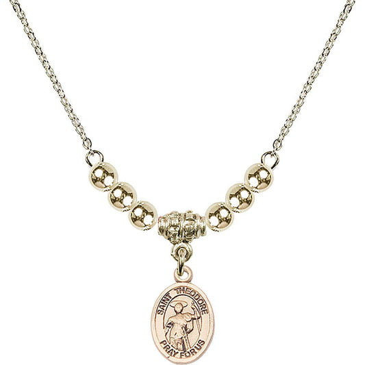 14kt Gold Filled Saint Theodore Stratelates Birthstone Necklace with Gold Filled Beads - 9415