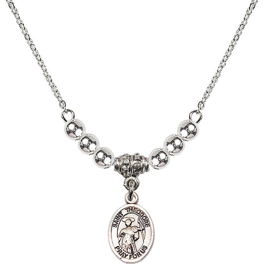 Sterling Silver Saint Theodore Stratelates Birthstone Necklace with Sterling Silver Beads - 9415