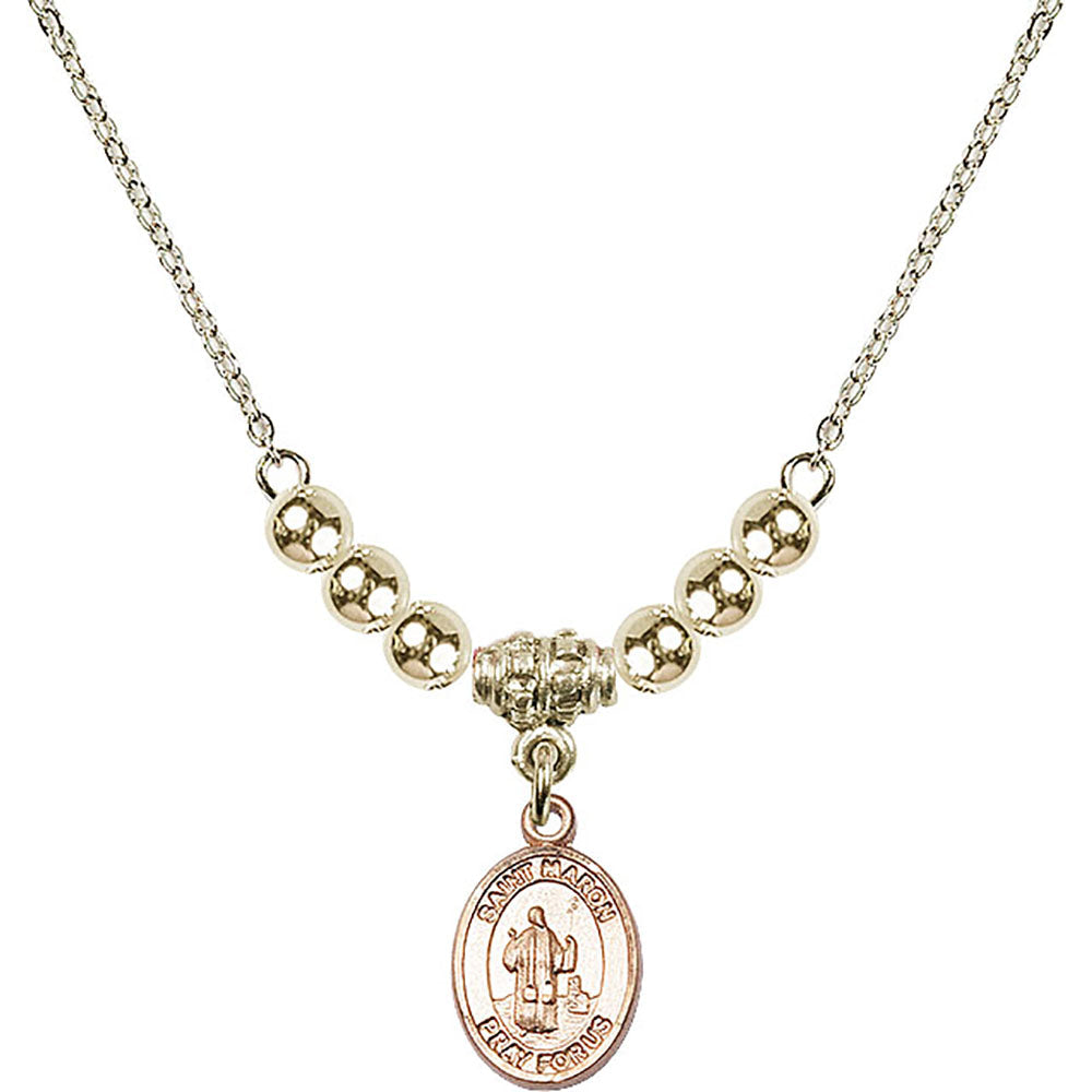 14kt Gold Filled Saint Maron Birthstone Necklace with Gold Filled Beads - 9417