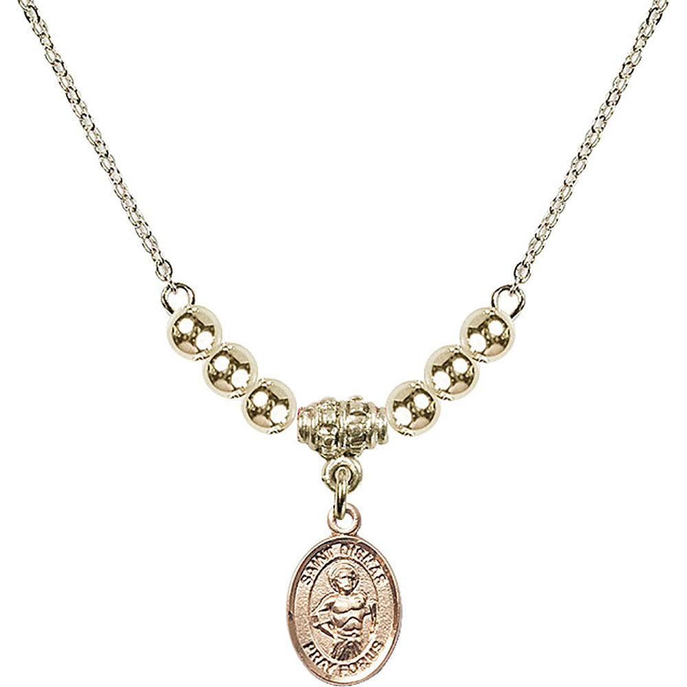 14kt Gold Filled Saint Dismas Birthstone Necklace with Gold Filled Beads - 9418