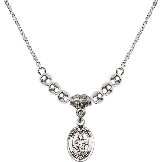 Sterling Silver Saint Dismas Birthstone Necklace with Sterling Silver Beads - 9418