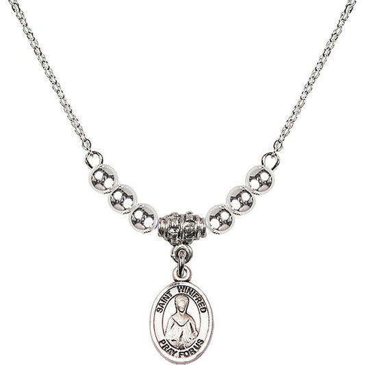 Sterling Silver Saint Winifred of Wales Birthstone Necklace with Sterling Silver Beads - 9419