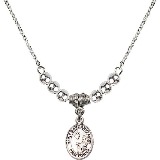 Sterling Silver Saint Margaret Mary Alacoque Birthstone Necklace with Sterling Silver Beads - 9420