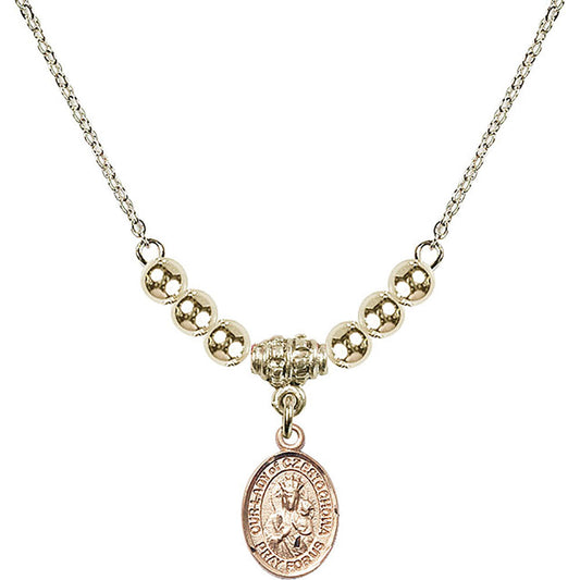 14kt Gold Filled Our Lady of Czestochowa Birthstone Necklace with Gold Filled Beads - 9421