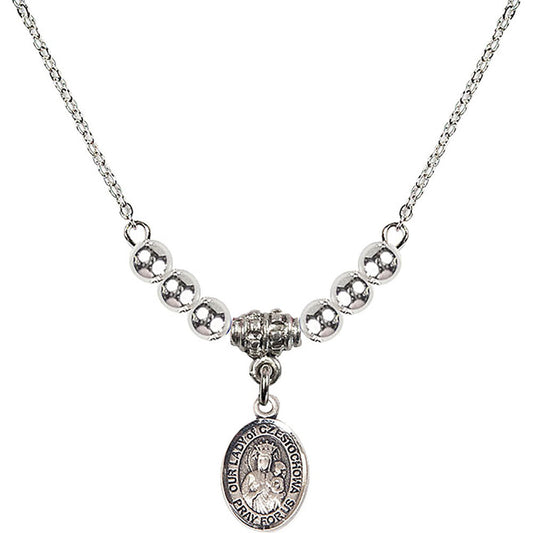Sterling Silver Our Lady of Czestochowa Birthstone Necklace with Sterling Silver Beads - 9421