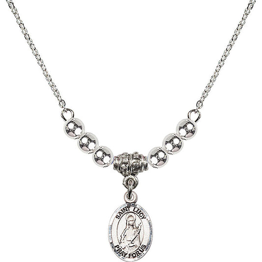 Sterling Silver Saint Lucy Birthstone Necklace with Sterling Silver Beads - 9422
